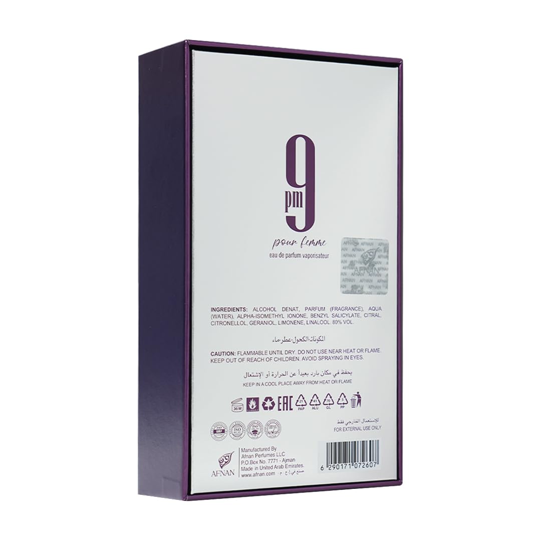 Afnan 9 PM Pour Femme Eau De Parfum, 3.4 Fl. Oz